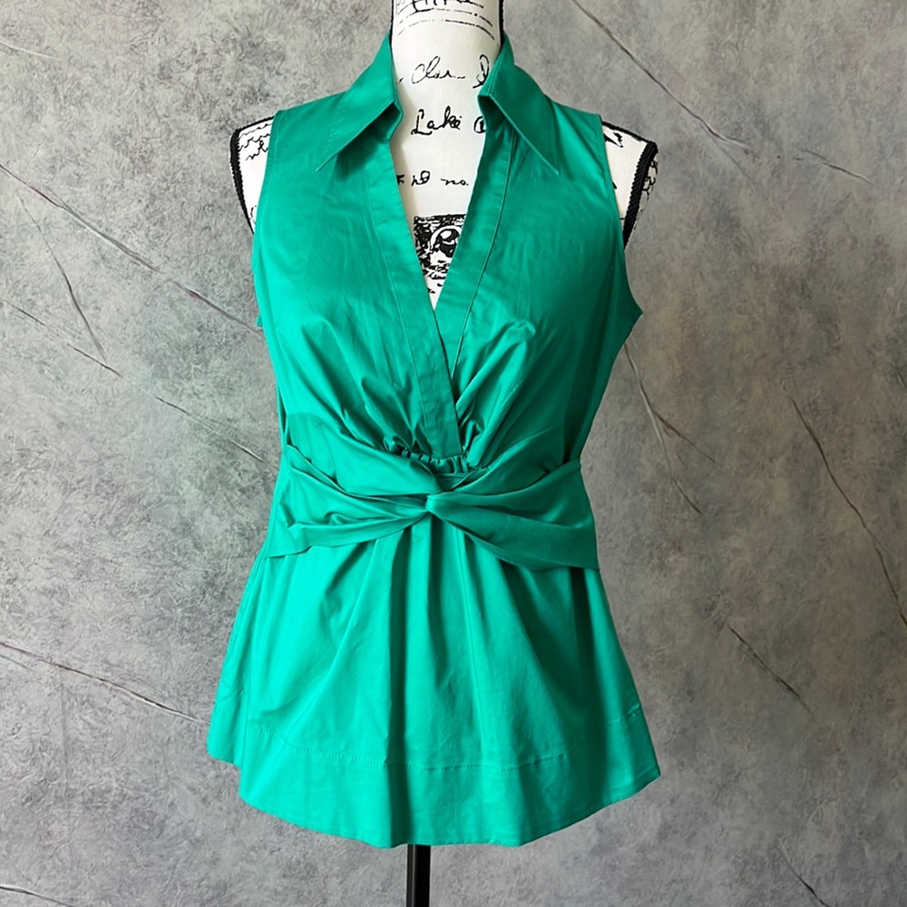 New York & Company Green Collared Sleeveless Blouse, Medium